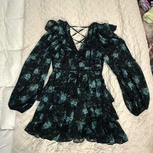 Altar'd State Black and Green Floral Mini Dress